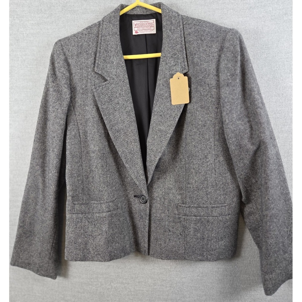 Pendleton Herringbone wool blazer 12P Gray 100% Virgin Wool Vintage Lined USA